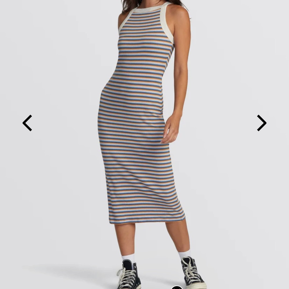 RVCA MIDI Ribbed Striped Dress